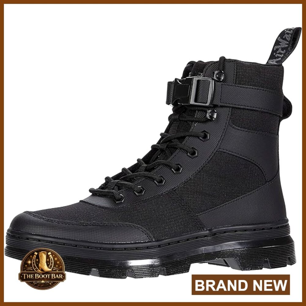 Leather Combat Boots with AirWair Heel Loop, Lace-Up Ankle Boots